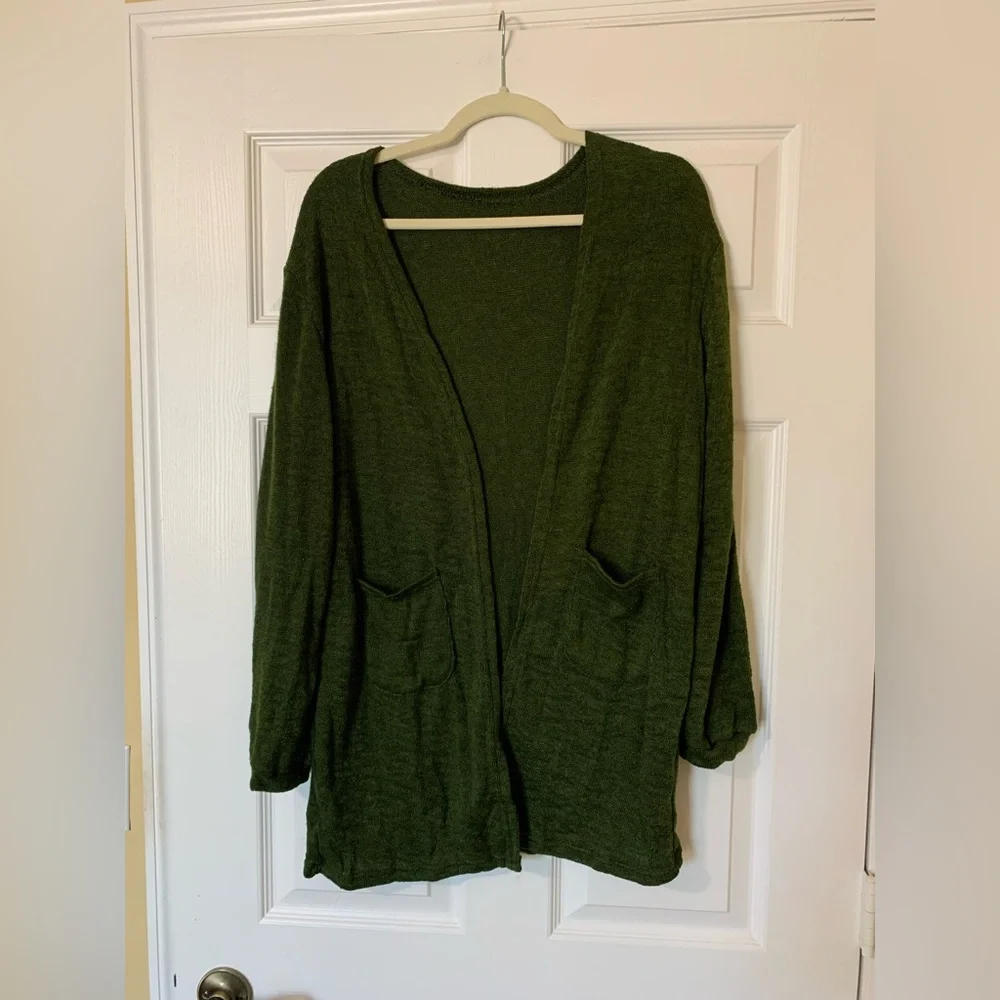 Women's Forest‎ Green Open-Front Cardigan Sweater Size XL Academia Preppy Casual